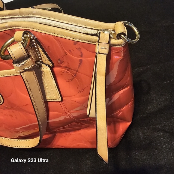 Coach Peyton Embossed Tote Orange/Coral - Picture 14 of 16